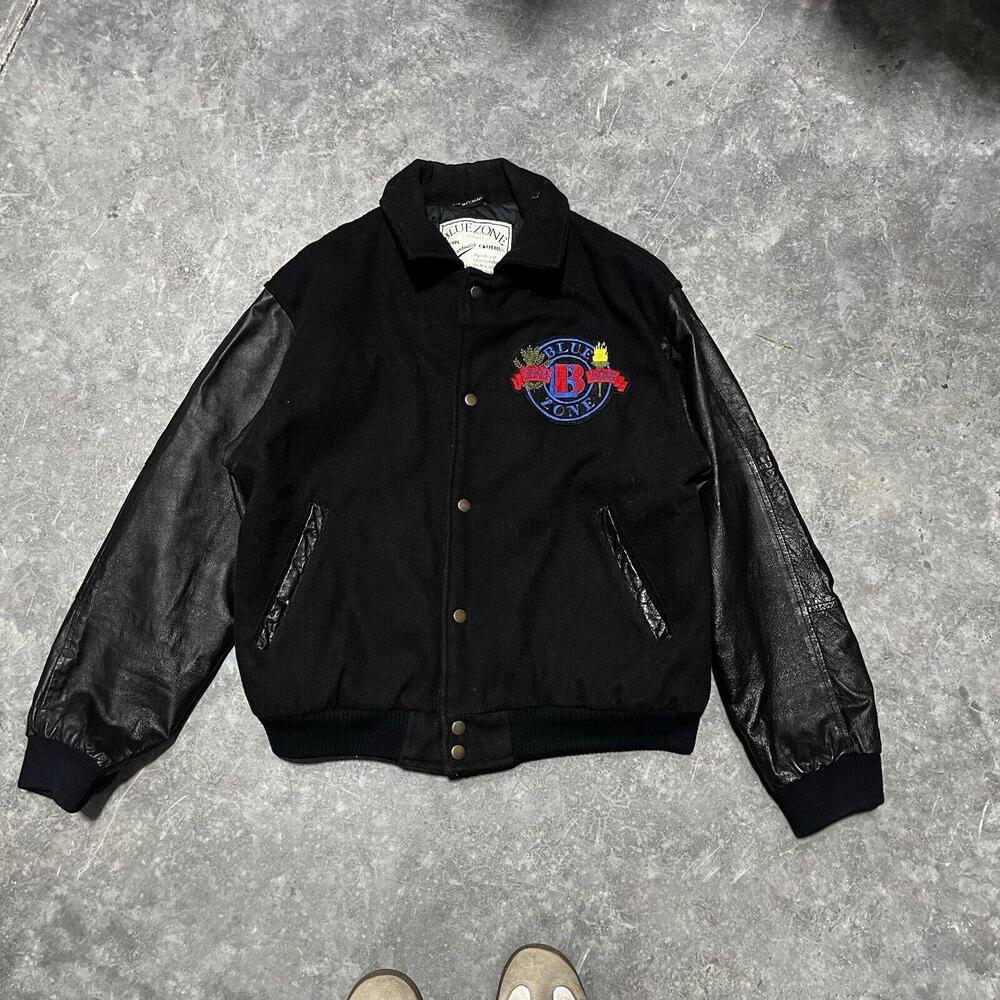 Mens Blue Zone Jeans Leather Jacket Korean OriginalEmbroidered Insulated Jacket
